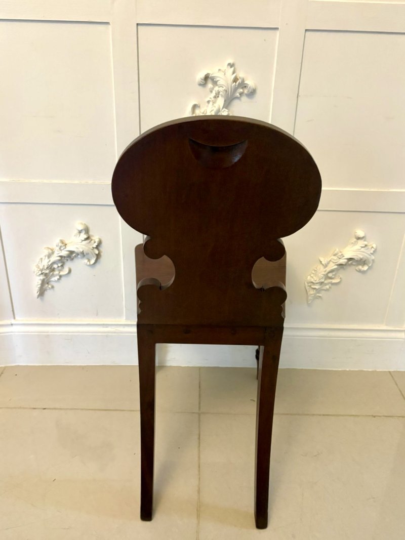 Pair of Antique Regency Quality Carved Figured Mahogany Hall Chairs - Image 7